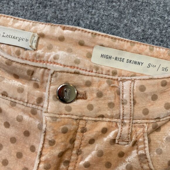 Pilcro And The Letterpress Pants Women 26 Apricot High Rise Skinny Velvet Dots - Picture 5 of 16